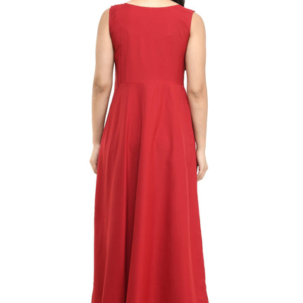 Oceanista Women's Crepe Embellished Partywear Red Maxi Dress