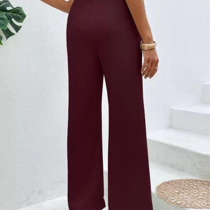 Elegant Maroon Lycra Solid Trousers For Women