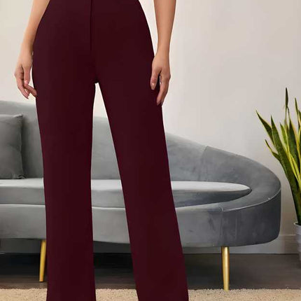 Elegant Maroon Lycra Solid Trousers For Women