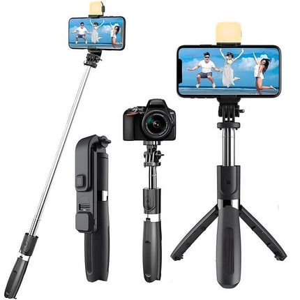 Extendable Flash 3-in-1 Selfie Stick Tripod with Bluetooth Remote