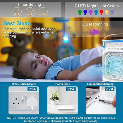 Multifunctional Portable Mini Air Cooler Fan - Portable Mini Cooler - Rechargeable Fan Portable AC for Home - Mini Humidifier Purifier - copy