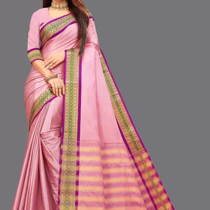 Unique Aura Silk Solid Saree With Zari Border