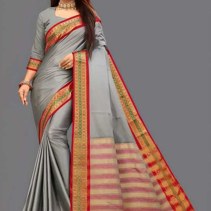 Beautiful Aura Silk Solid Saree With Zari Border