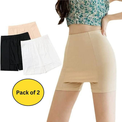 Women Front Double Layer Stretchable Crotch shorts (Pack of 2)